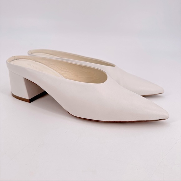Vince Shoes - Vince. White Leather Pointed Toe Slip On Mules Chunky Block Heels 38.5 US 8.5